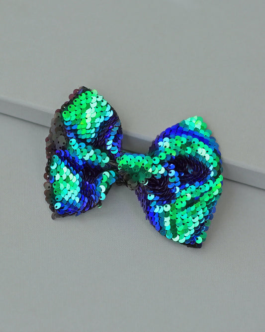 Green Mermaid Bow Clip - Sequin Bow Clip - Green Flip Sequins - Gren Reversible Sequins