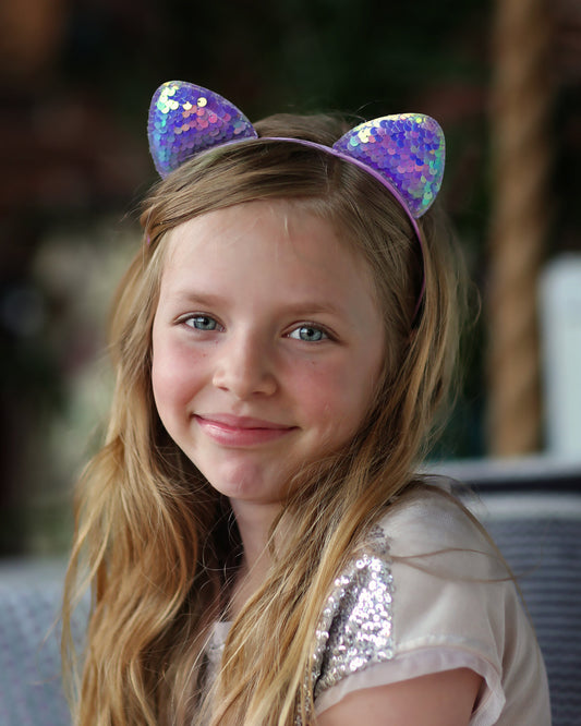 Cat Ear Sequin Headband - Sequin Cat Headband - Purple Cat Headband - Lavender Reversible Sequins - Sequin Headband