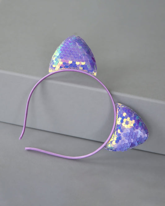Cat Ear Sequin Headband - Sequin Cat Headband - Purple Cat Headband - Lavender Reversible Sequins - Sequin Headband