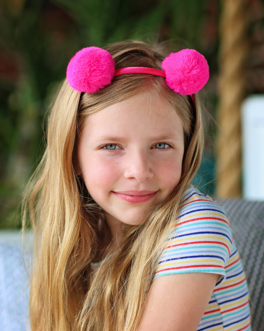 Pom Pom Headband - Hot Pink Pom Pom Headband -  Pom Pom Ear Headband - Pink Headband