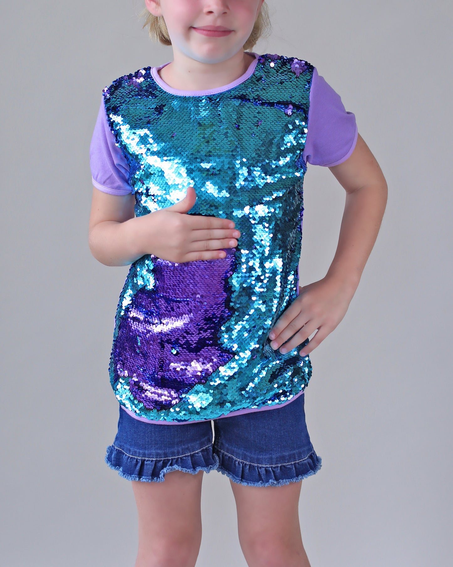 Turquoise and Lavender Reversible Sequined Shirt - Aqua and Purple flip Sequin Shirt - Lavender/Aqua Sequined Shirt - Magic Sequin Shirt