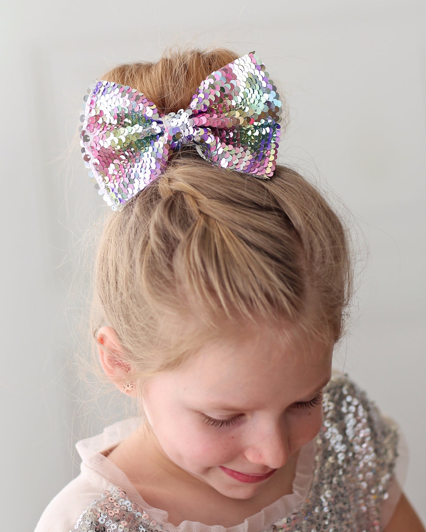 Pastel Rainbow Bow Clip - Sequin Bow Clip -  Rainbow Flip Sequins - Pastel Rainbow Reversible Sequins