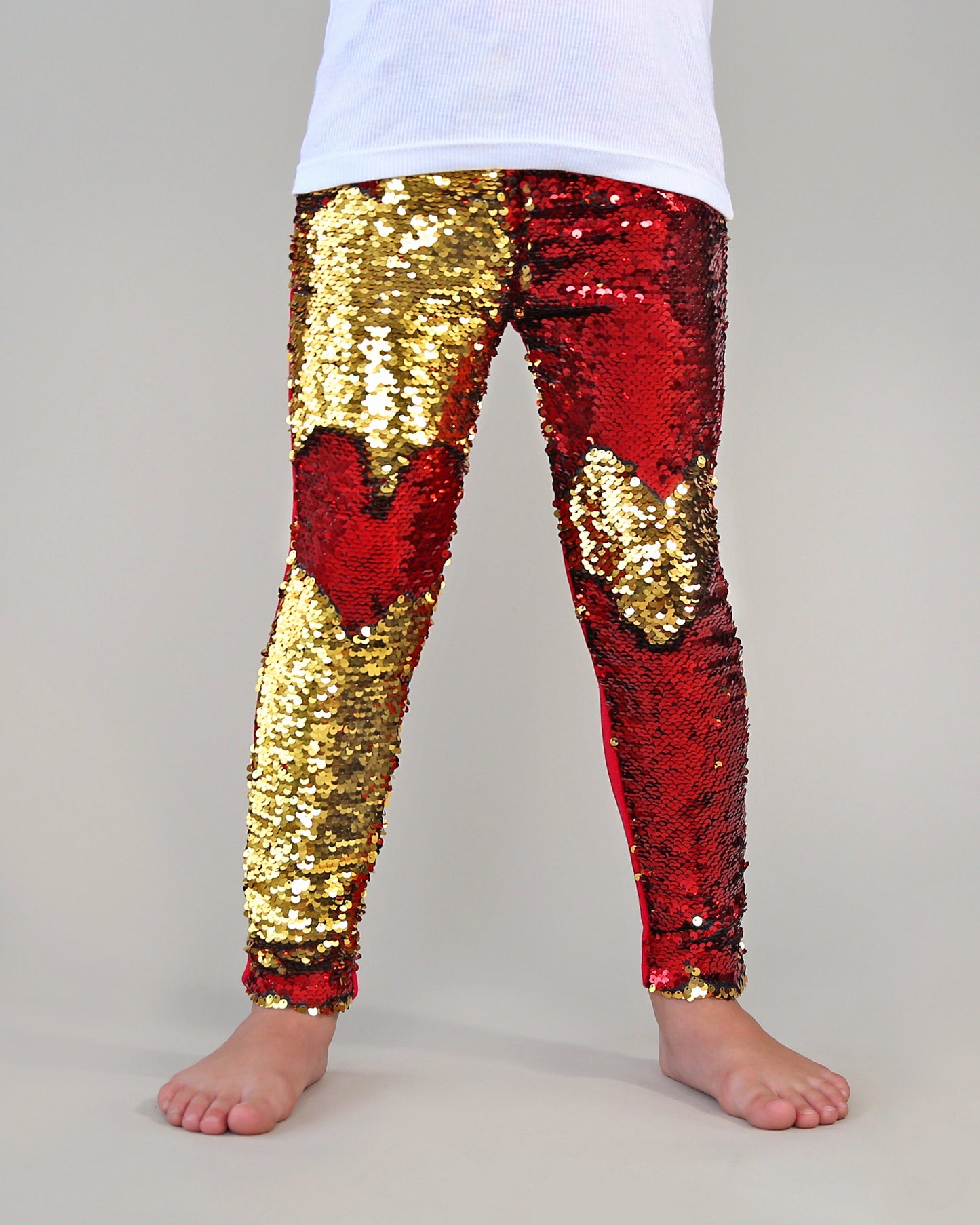 Flip Sequin Leggings in Red and Gold