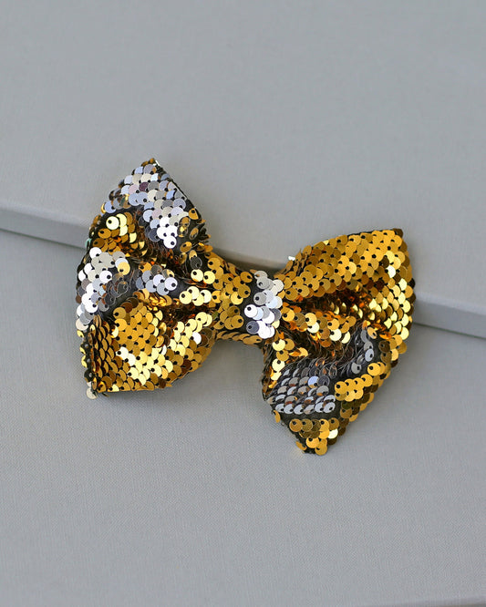 Gold and Silver Bow Clip - Sequin Bow Clip -  Gold and Silver Flip Sequins - Gold and Silver Reversible Sequins