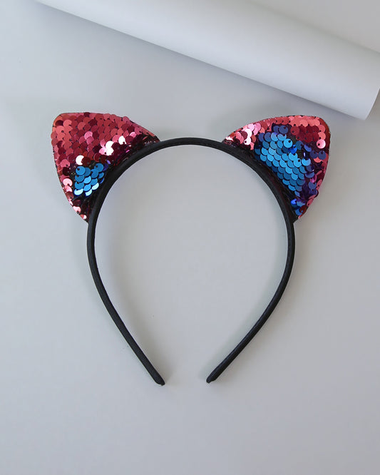 Cat Ear Sequin Headband - Sequin Cat Headband - Turquoise and Pink Cat Headband - Turquoise and Pink Reversible Sequins - Sequin Headband