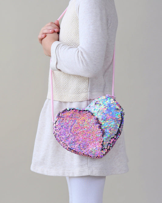 Heart Sequin Purse - Flip Sequin Heart Bag - Girls Heart Purse - Pink and Silver Holographic Flip Heart Bag