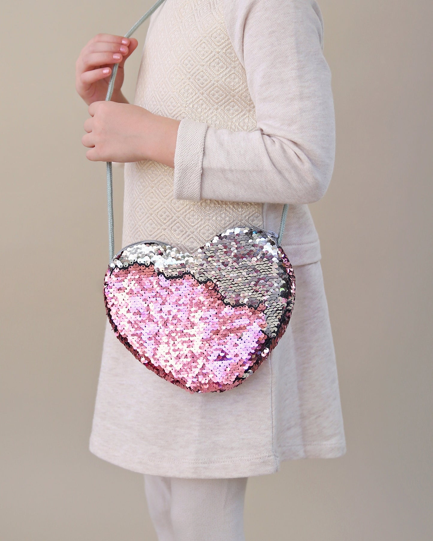 Heart Sequin Purse - Flip Sequin Heart Bag - Girls Heart Purse - Pink and Silver Flip Heart Bag