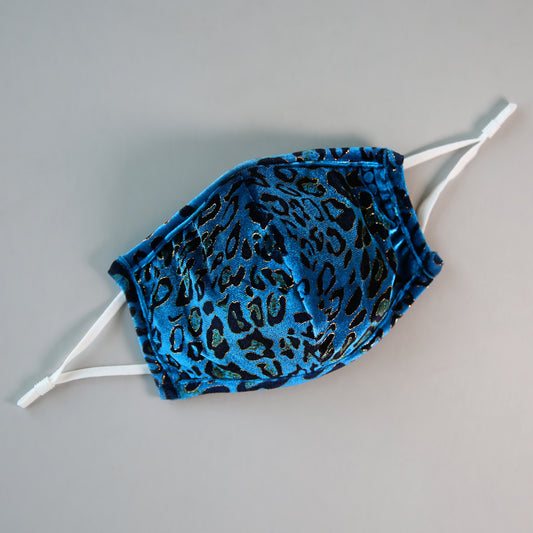 Sequin Face Mask - Pocket Filter Face Mask - Dust Face Mask - Glam Face Mask - Teal Velvet Leopard Mask - Turquoise Leopard Face Mask