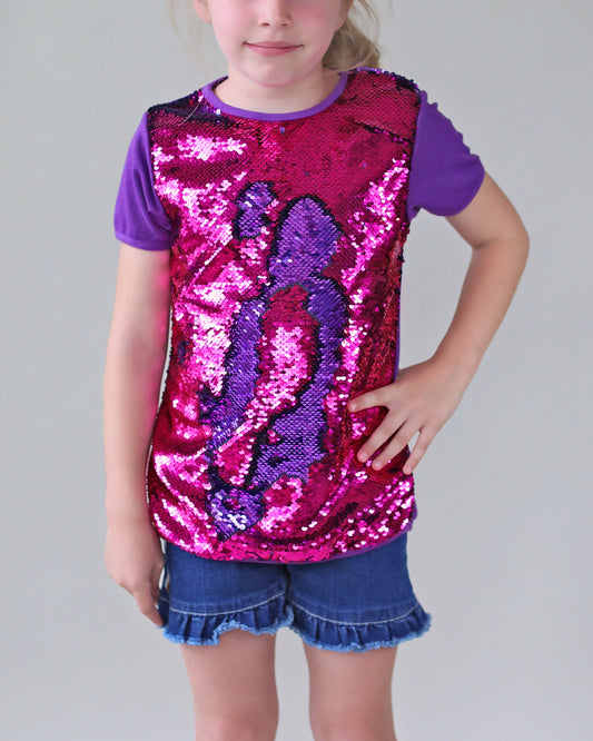 Hot Pink and Purple Reversible Sequined Shirt - Hot Pink Sequin Shirt - Purple Sequined Shirt - Magic Sequin Shirt