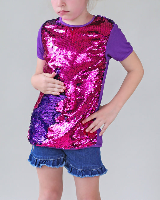 Hot Pink and Purple Reversible Sequined Shirt - Hot Pink Sequin Shirt - Purple Sequined Shirt - Magic Sequin Shirt