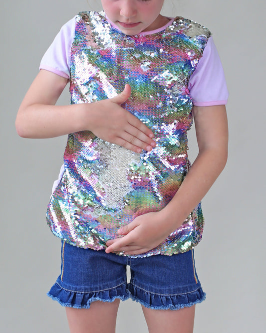 Pastel Rainbow Reversible Sequined Shirt - Rainbow Sequin Shirt - Pastel Sequined Shirt - Magic Sequin Shirt