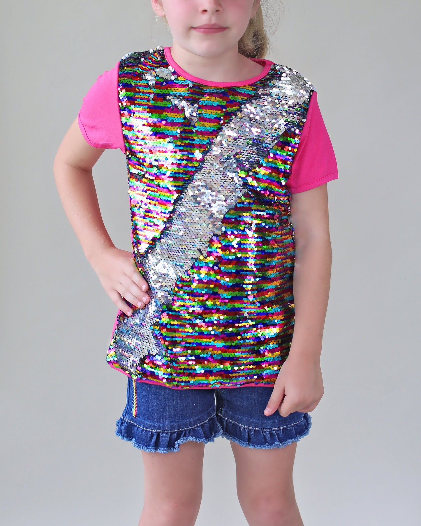 Rainbow Reversible Sequined Shirt - Rainbow Sequin Shirt - Pastel Sequined Shirt - Magic Sequin Shirt