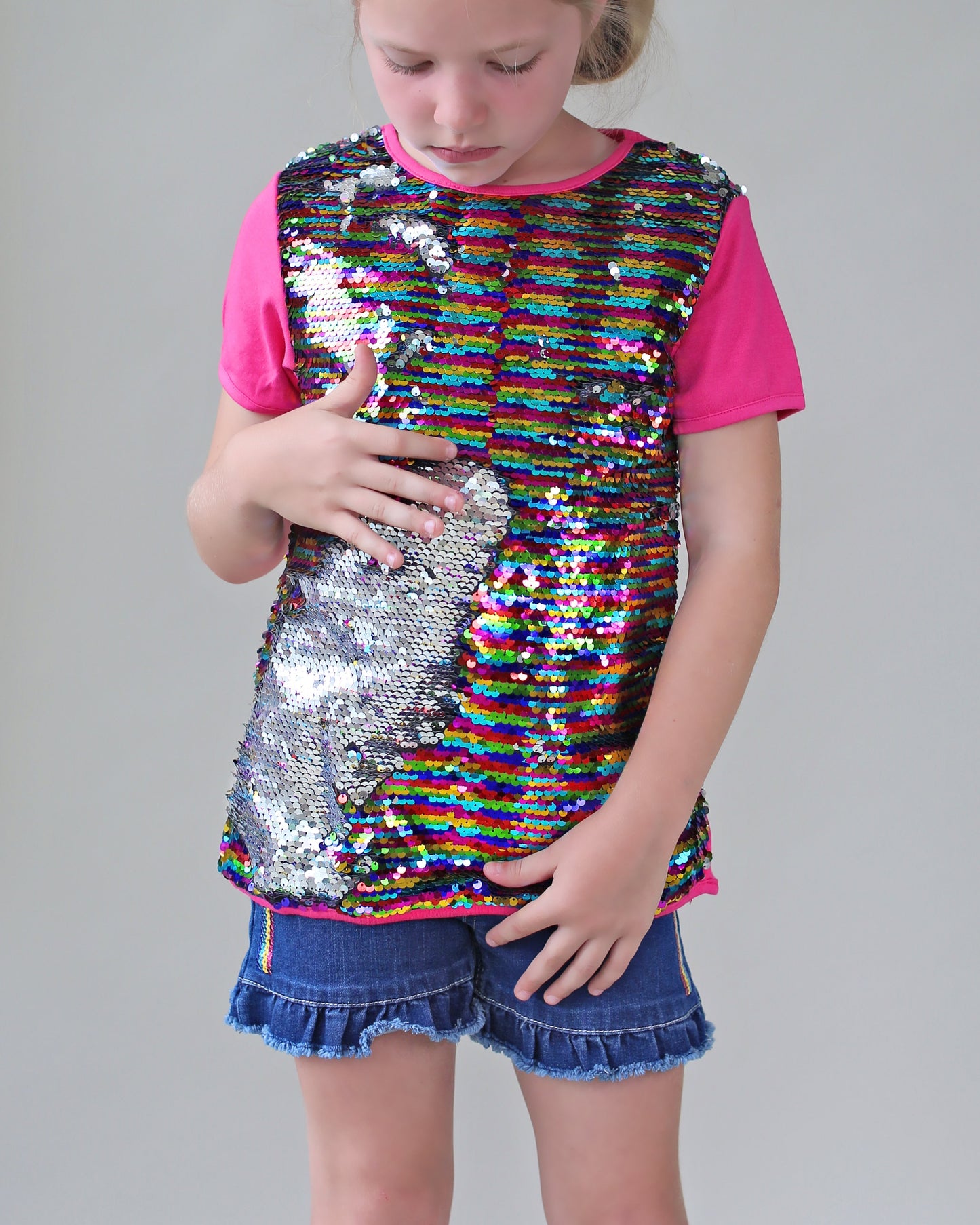 Rainbow Reversible Sequined Shirt - Rainbow Sequin Shirt - Pastel Sequined Shirt - Magic Sequin Shirt