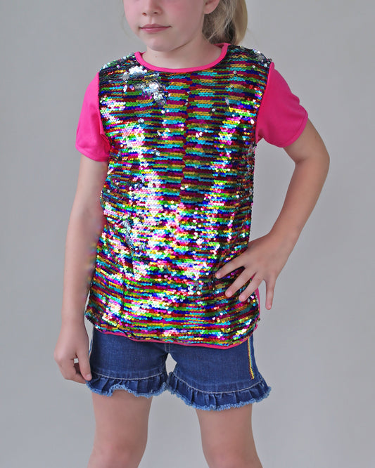 Rainbow Reversible Sequined Shirt - Rainbow Sequin Shirt - Pastel Sequined Shirt - Magic Sequin Shirt