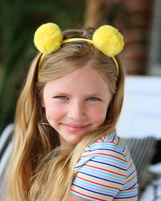 Pom Pom Headband - Yellow Pom Pom Headband -  Pom Pom Ear Headband - Yellow Headband