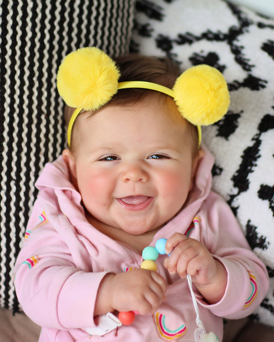 Pom Pom Headband - Yellow Pom Pom Headband - Pom Pom Ear Headband - Yellow Headband