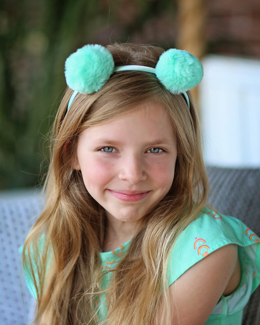 Pom Pom Headband - Aqua Pom Pom Headband -  Pom Pom Ear Headband - Aqua Headband