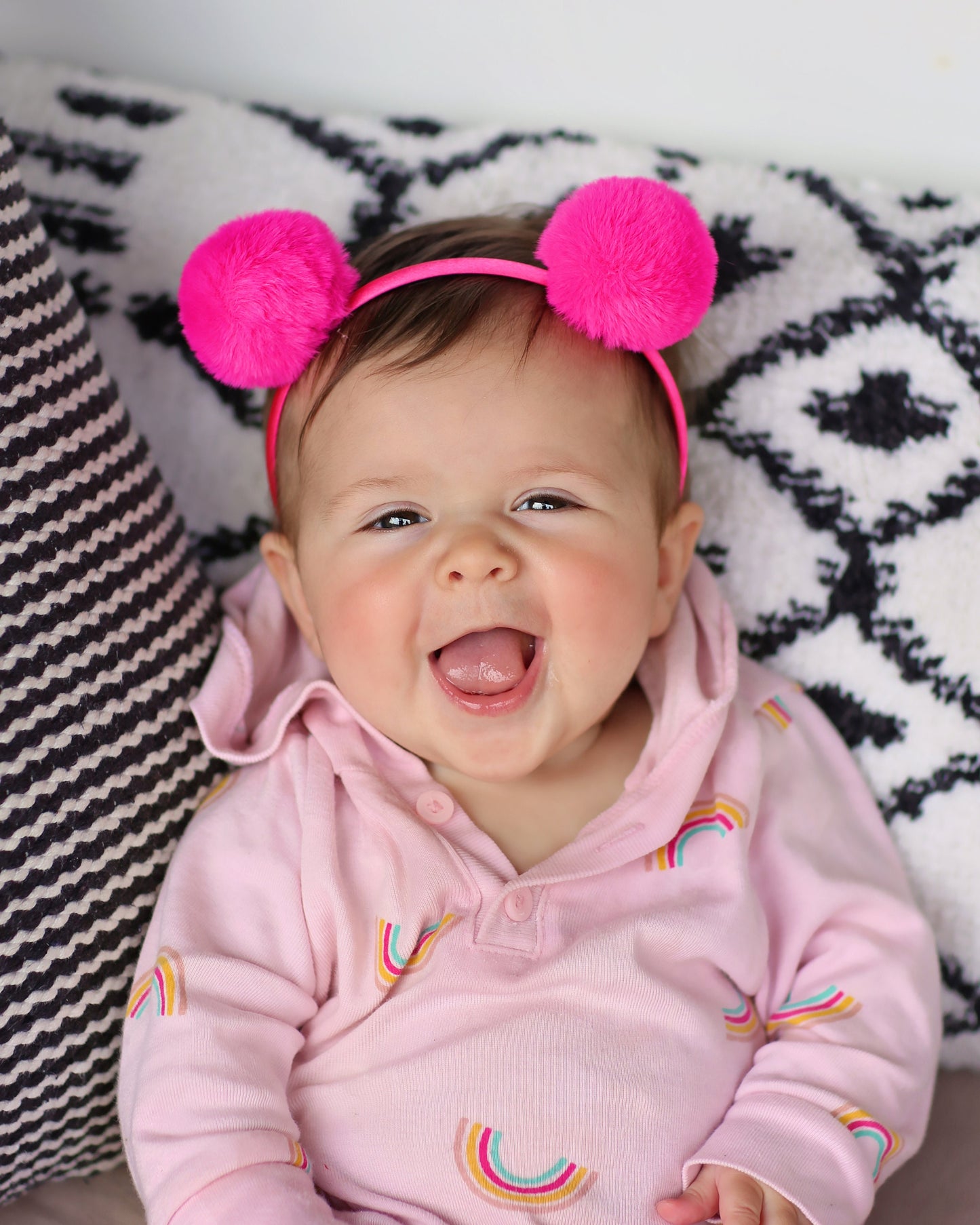 Pom Pom Headband - Hot Pink Pom Pom Headband -  Pom Pom Ear Headband - Pink Headband