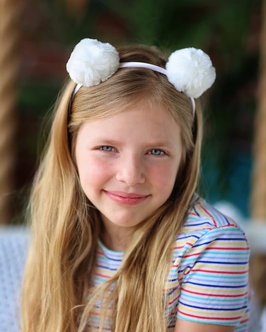 Pom Pom Headband - White Pom Pom Headband - Pom Pom Ear Headband