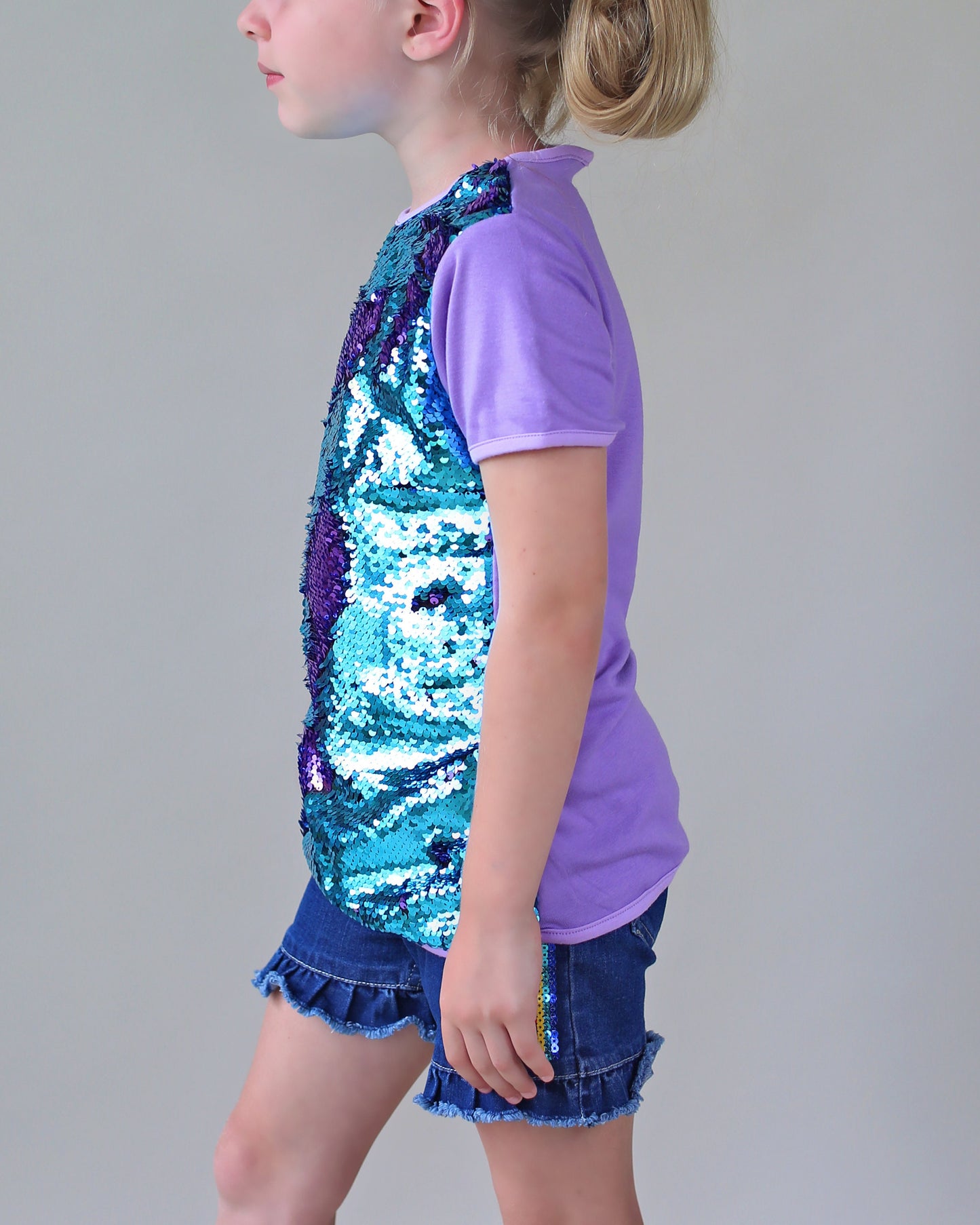 Turquoise and Lavender Reversible Sequined Shirt - Aqua and Purple flip Sequin Shirt - Lavender/Aqua Sequined Shirt - Magic Sequin Shirt