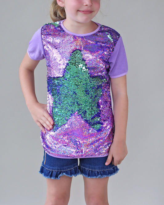 Mint and Lavender Reversible Sequined Shirt - Aqua and Purple flip Sequin Shirt - Lavender/MintSequined Shirt - Magic Sequin Shirt