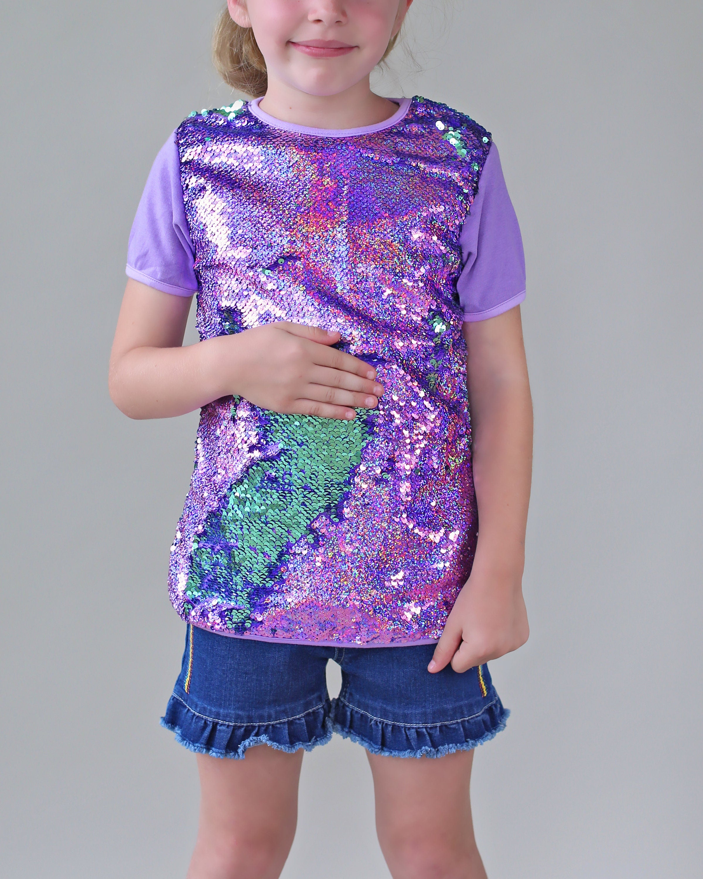 Mint and Lavender Reversible Sequined Shirt - Aqua and Purple flip Sequin Shirt - Lavender/MintSequined Shirt - Magic Sequin Shirt