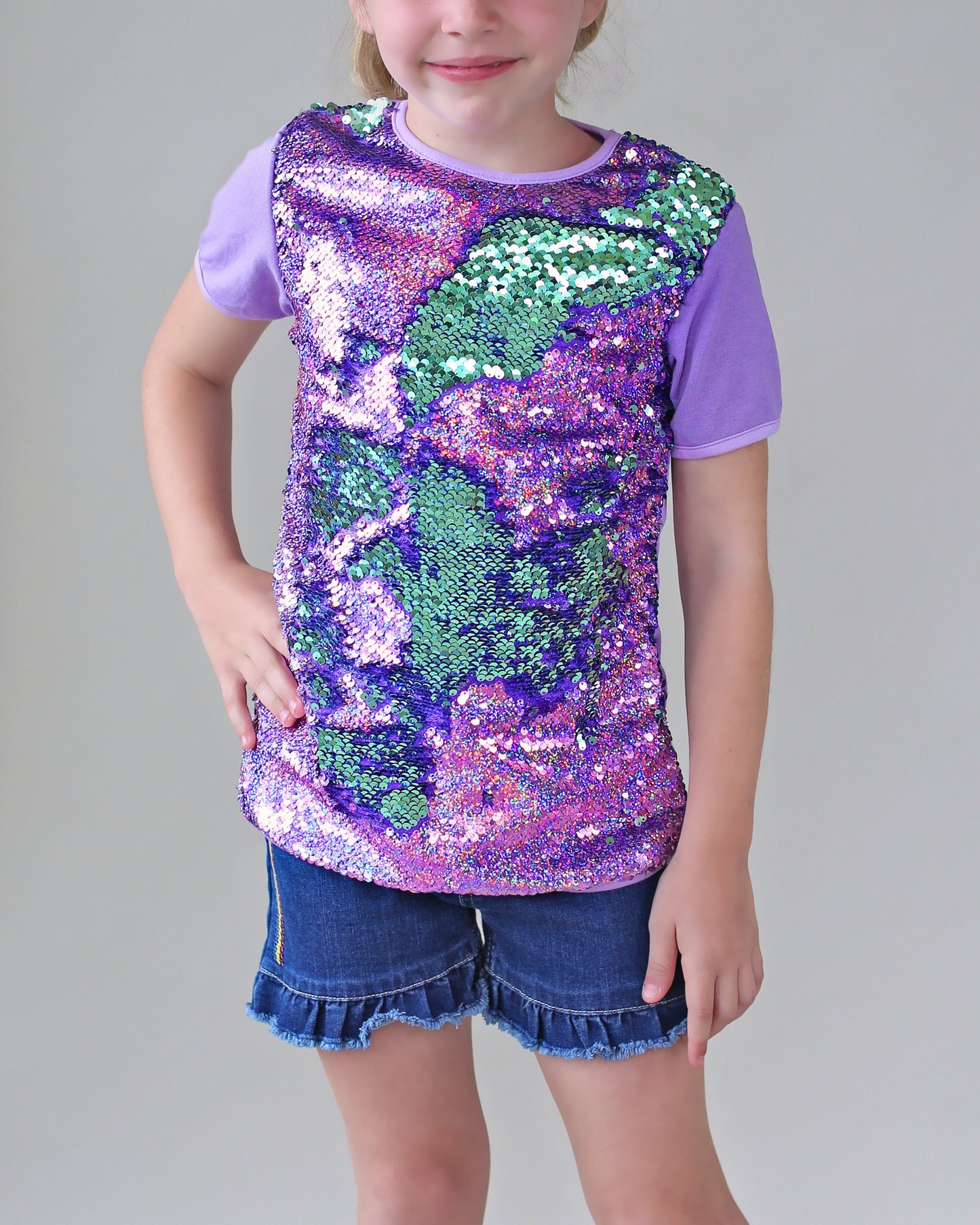 Mint and Lavender Reversible Sequined Shirt - Aqua and Purple flip Sequin Shirt - Lavender/MintSequined Shirt - Magic Sequin Shirt