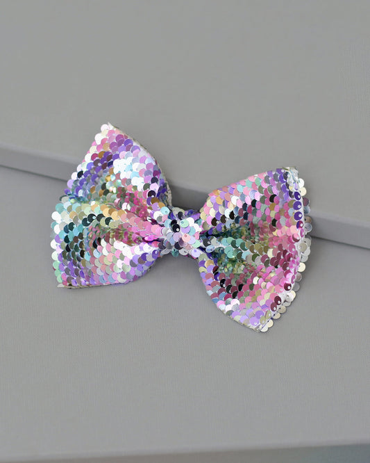 Pastel Rainbow Bow Clip - Sequin Bow Clip - Rainbow Flip Sequins - Pastel Rainbow Reversible Sequins