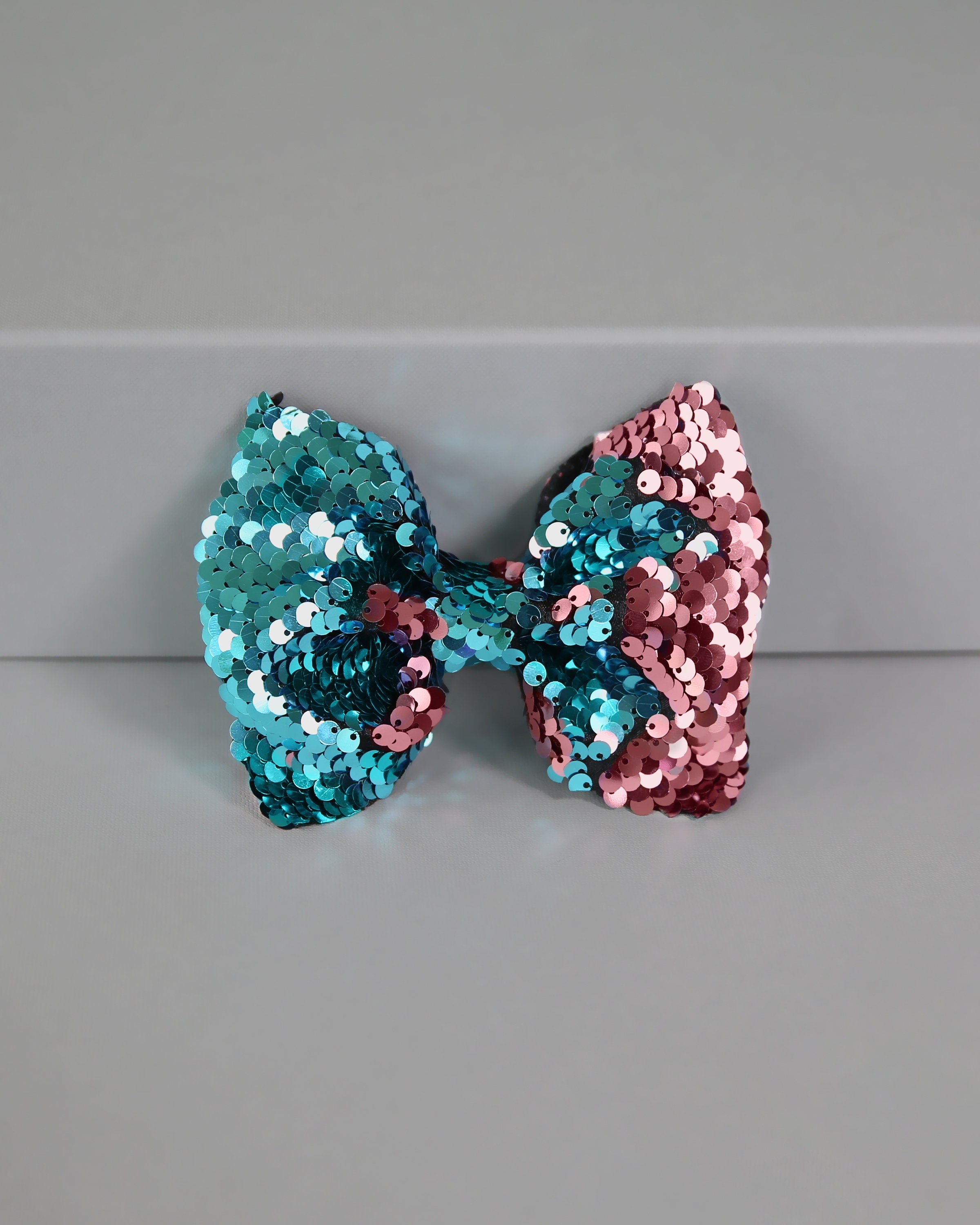 Aqua and Pink Bow Clip - Sequin Bow Clip -  Aqua and Pink Flip Sequins - Aqua and Pink Reversible Sequins
