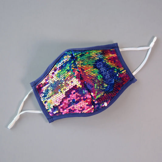 Sequin Face Mask - Pocket Filter Face Mask - Dust Face Mask - Glam Face Mask - Dark Rainbow and Navy