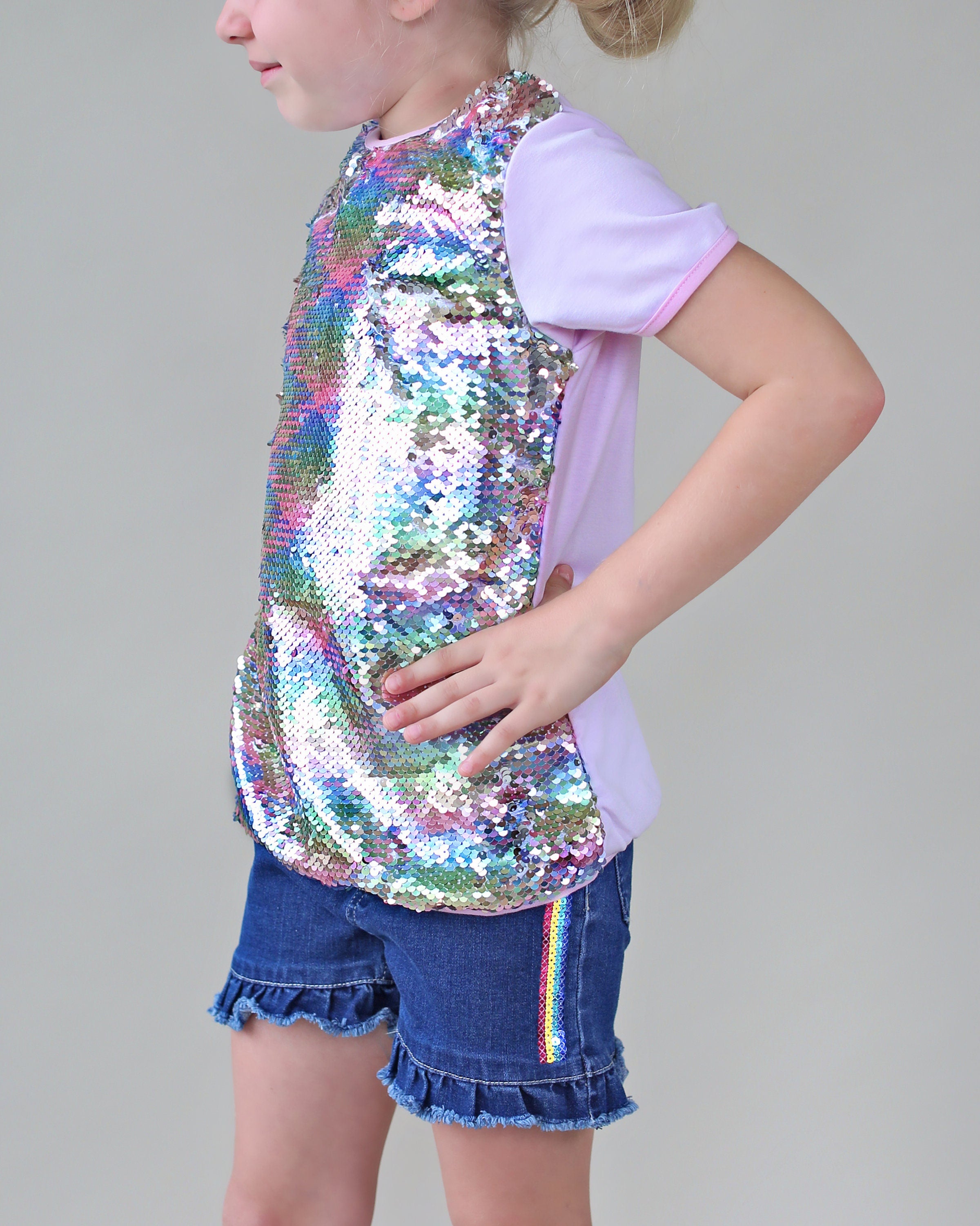 Pastel Rainbow Reversible Sequined Shirt - Rainbow Sequin Shirt - Pastel Sequined Shirt - Magic Sequin Shirt