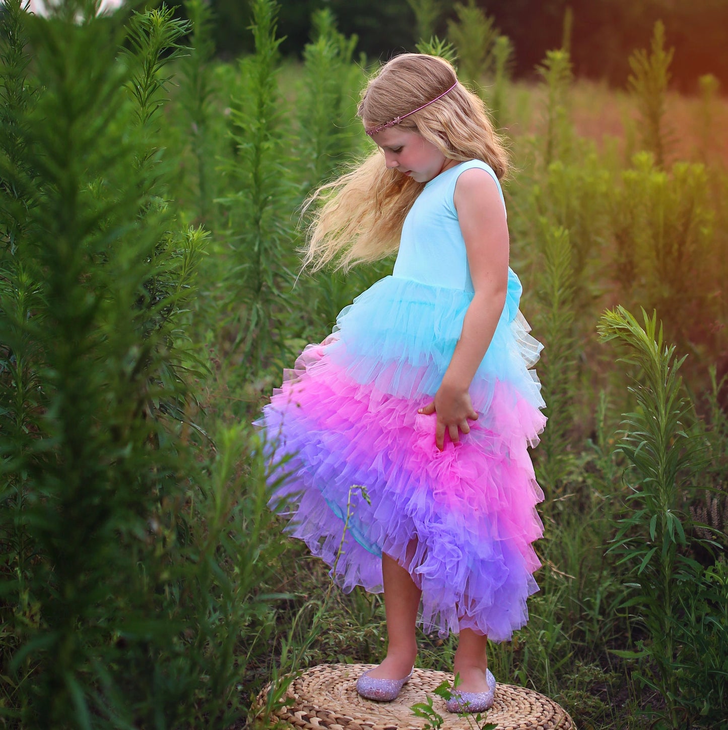 High Low Tutu Dress in Aqua, Pink and Lavender