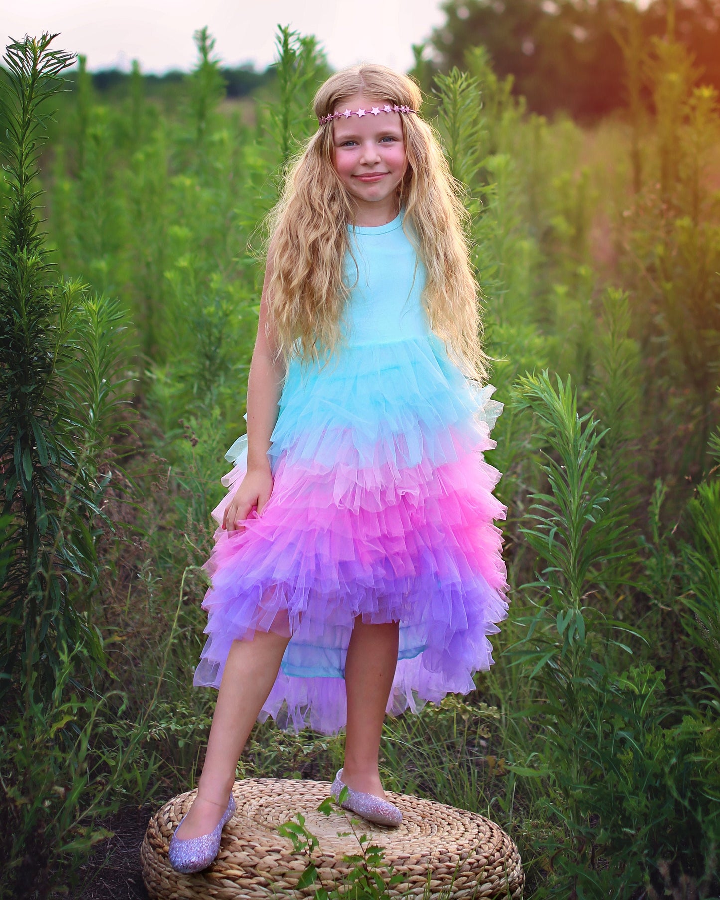 High Low Tutu Dress in Aqua, Pink and Lavender