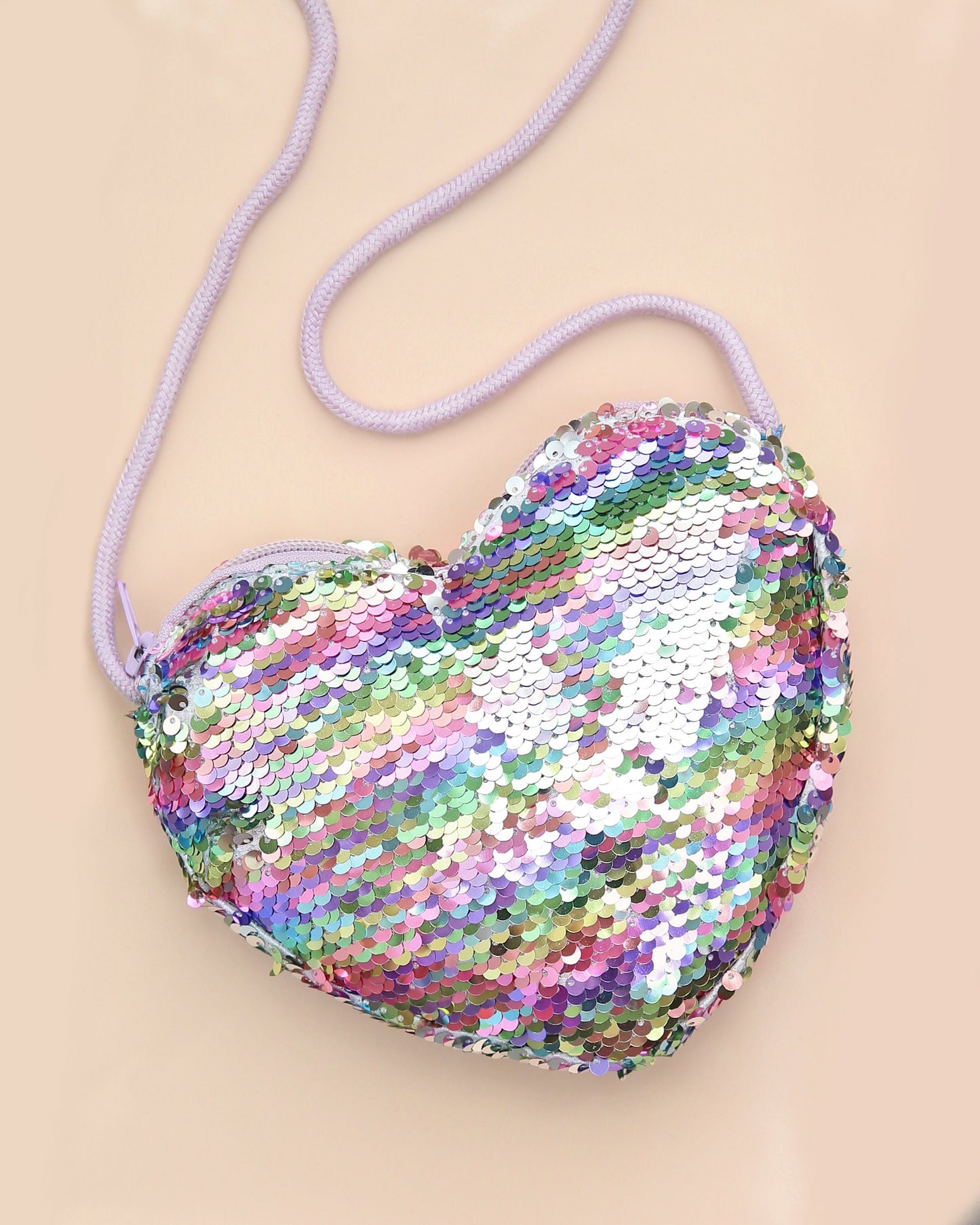 Heart Sequin Purse - Flip Sequin Heart Bag - Girls Heart Purse - Pastel Rainbow and Silver Holographic Flip Heart Bag