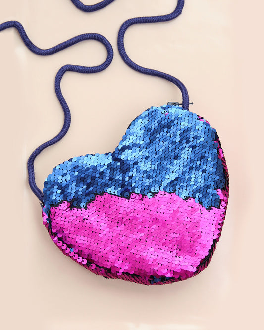 Heart Sequin Purse - Flip Sequin Heart Bag - Girls Heart Purse - Hot Pink and Navy Flip Heart Bag