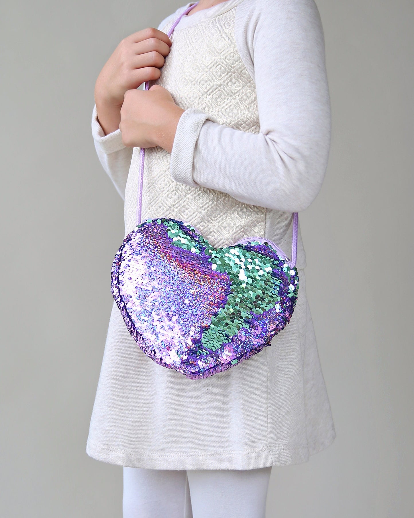 Heart Sequin Purse - Flip Sequin Heart Bag - Girls Heart Purse - Lilac and Mint Flip Heart Bag