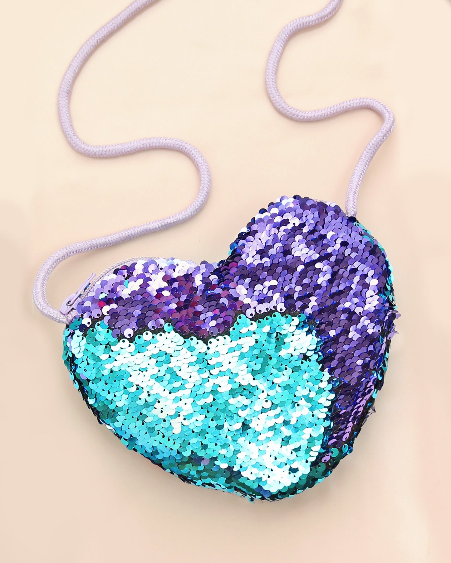 Heart Sequin Purse - Flip Sequin Heart Bag - Girls Heart Purse - Aqua and Lavender Heart Bag