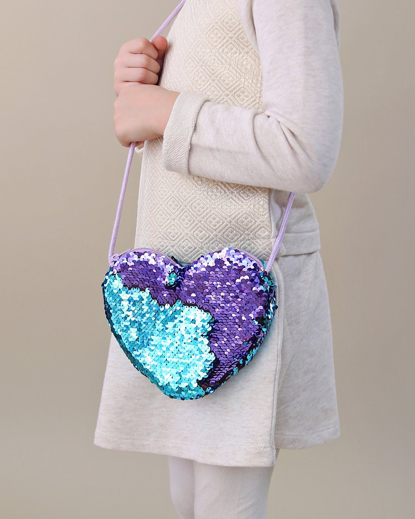 Heart Sequin Purse - Flip Sequin Heart Bag - Girls Heart Purse - Aqua and Lavender Heart Bag