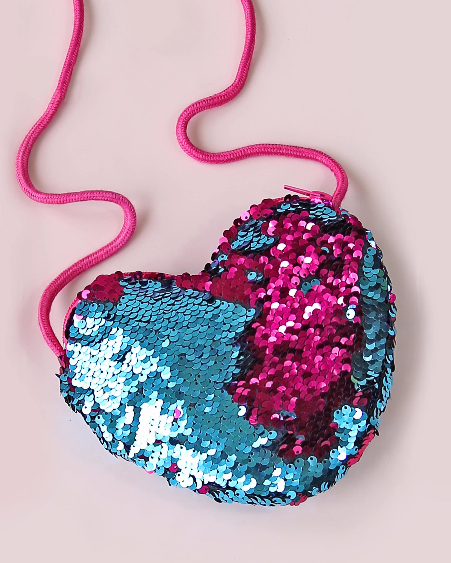 Heart Sequin Purse - Flip Sequin Heart Bag - Girls Heart Purse - Turquoise and Hot Pink Heart Bag