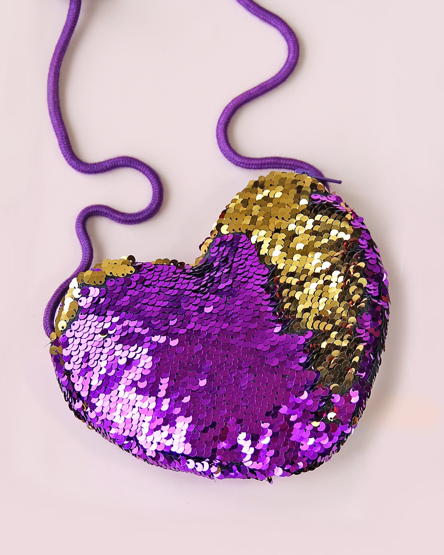 Heart Sequin Purse - Flip Sequin Heart Bag - Girls Heart Purse - Purple and Gold Heart Bag