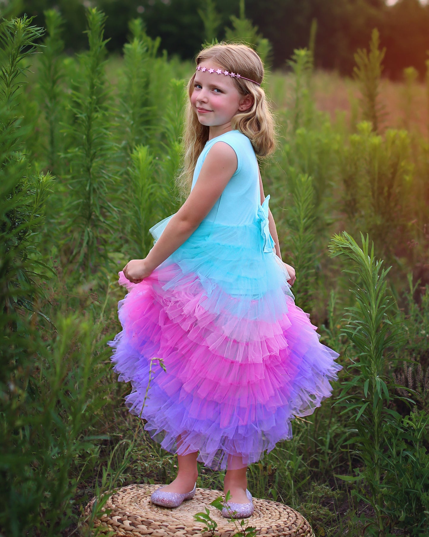 High Low Tutu Dress in Aqua, Pink and Lavender