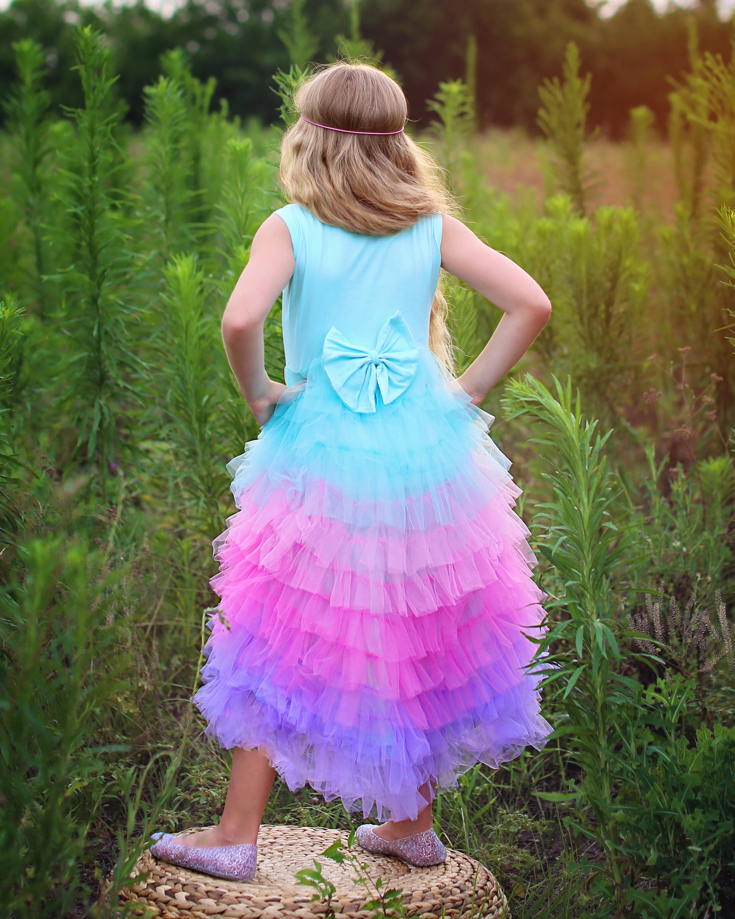 High Low Tutu Dress in Aqua, Pink and Lavender