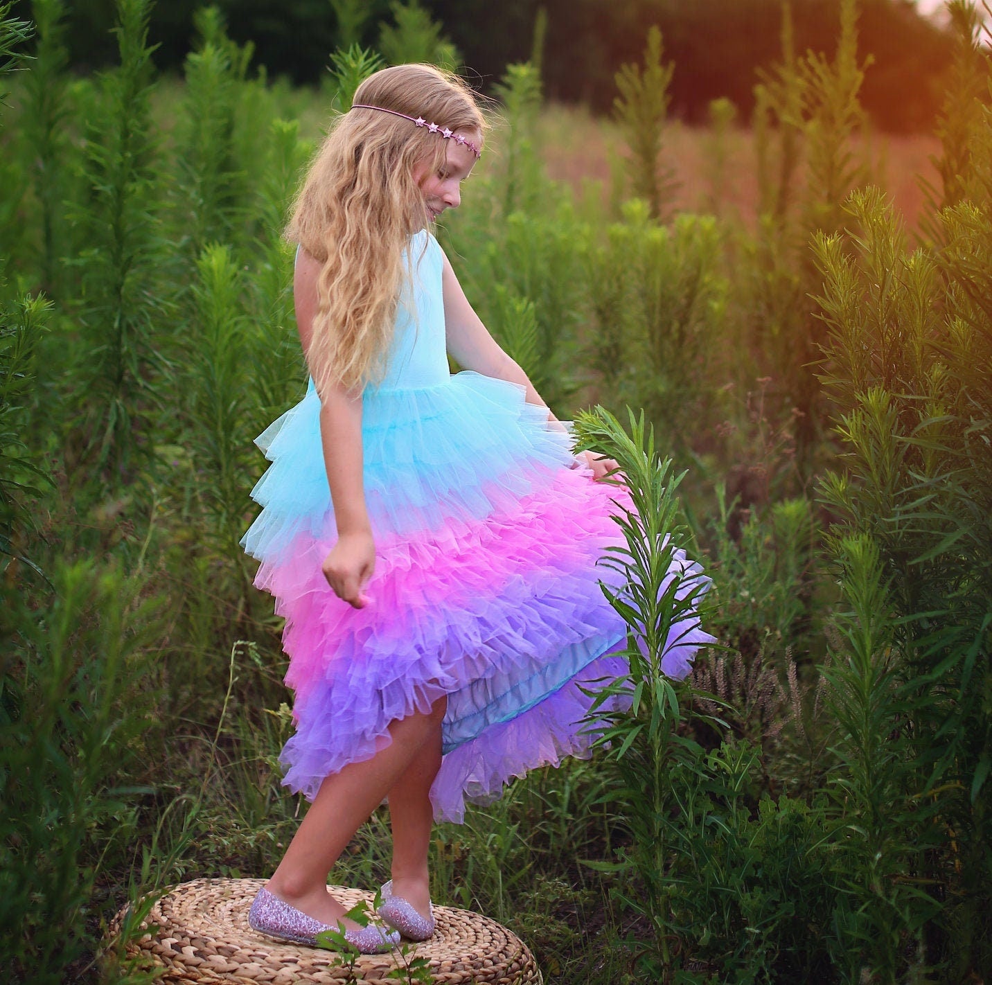 High Low Tutu Dress in Aqua, Pink and Lavender