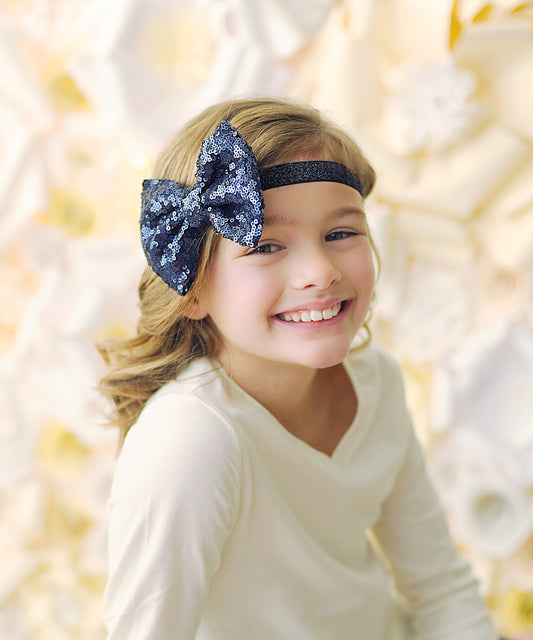 Navy Bow Sequin Headband - Sequin Bow Headband - Navy Sequin Bow - Navy Sequins - Sequin Headband