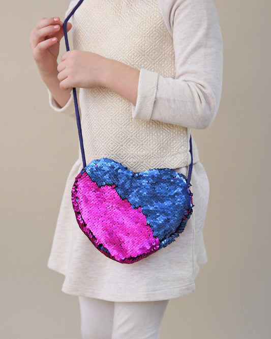 Heart Sequin Purse - Flip Sequin Heart Bag - Girls Heart Purse - Hot Pink and Navy Flip Heart Bag