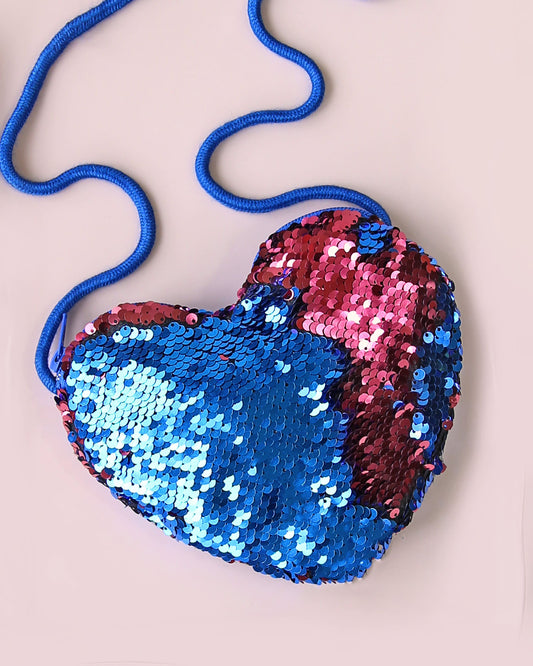 Heart Sequin Purse - Flip Sequin Heart Bag - Girls Heart Purse - Watermelon Pink and Blue Flip Heart Bag