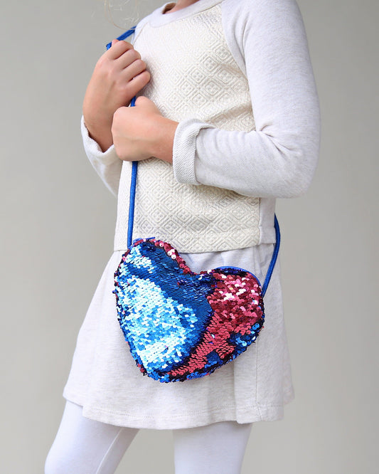 Heart Sequin Purse - Flip Sequin Heart Bag - Girls Heart Purse - Watermelon Pink and Blue Flip Heart Bag