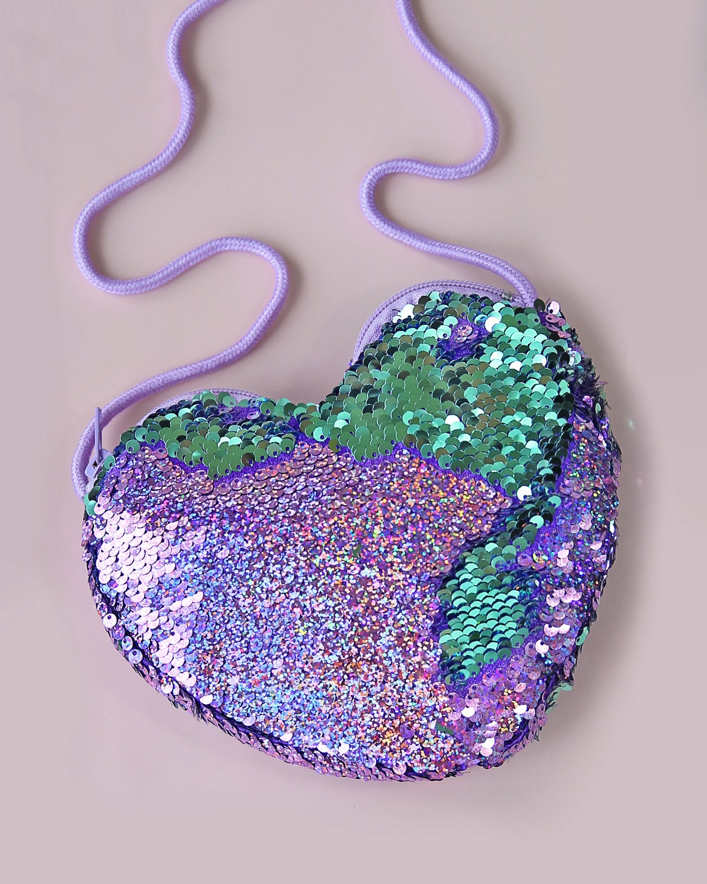 Heart Sequin Purse - Flip Sequin Heart Bag - Girls Heart Purse - Lilac and Mint Flip Heart Bag