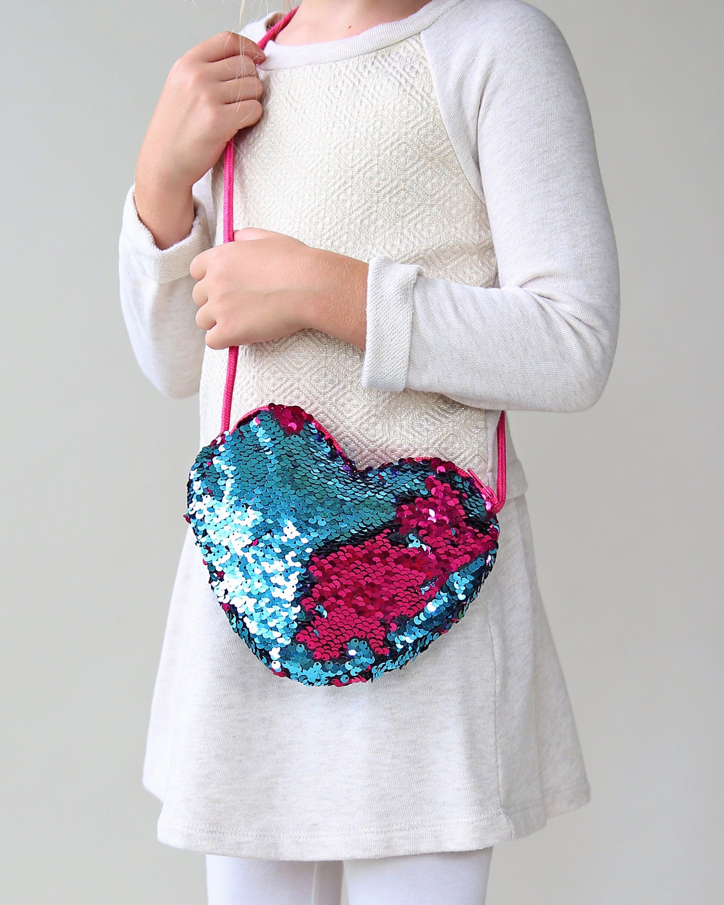 Heart Sequin Purse - Flip Sequin Heart Bag - Girls Heart Purse - Turquoise and Hot Pink Heart Bag