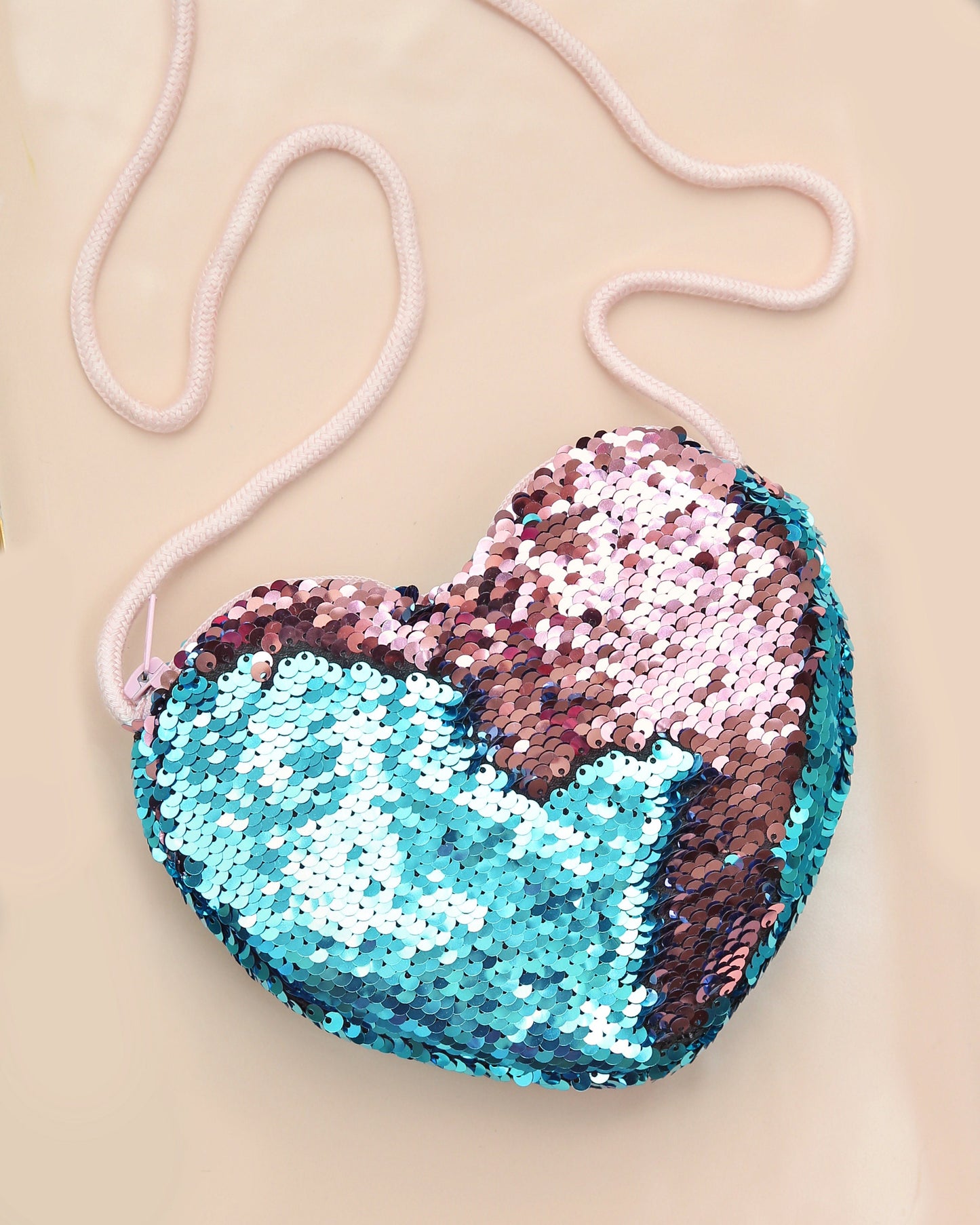 Heart Sequin Purse - Flip Sequin Heart Bag - Girls Heart Purse - Aqua and Pink Heart Bag